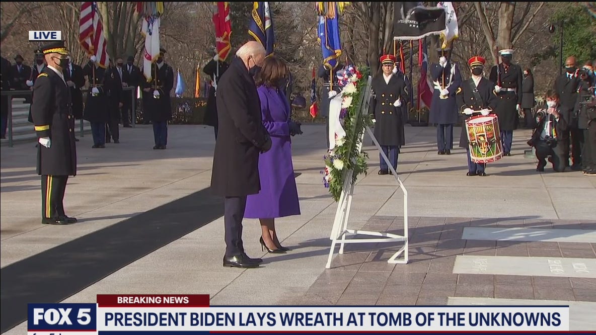 President Biden, Vice President Harris lay wreath at Tomb of the Unknown Soldier at Arlington National Cemetery